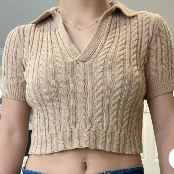 COTTON CANDY LA TAN KNIT COLLARED CROP TOP - Picture 5 of 5